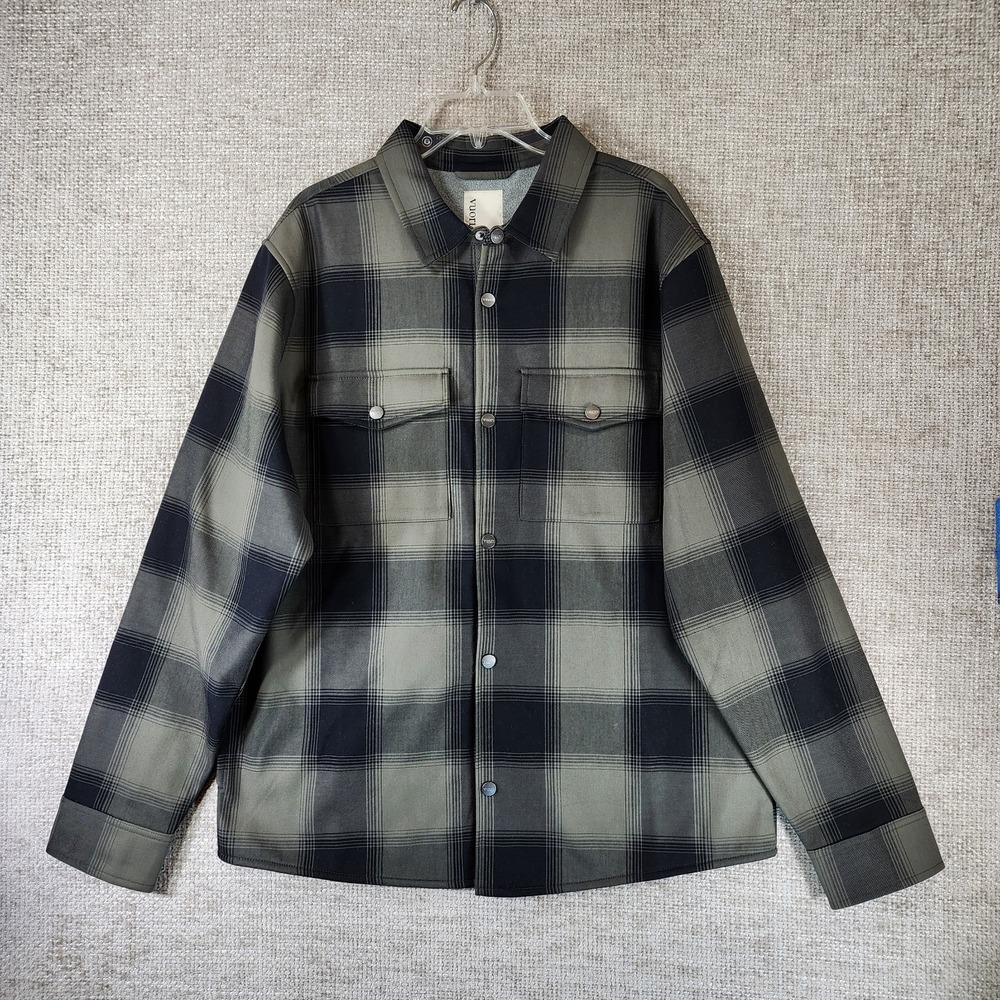 Vuori Range Shirt Jacket 2.0 Mens L Green Plaid Fleece Lined Shacket V2030 EUC